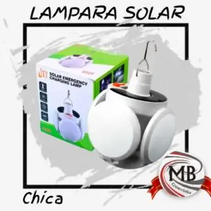 ​"Lámpara solar de emergencia portátil con diseño plegable de alta eficiencia y gancho de suspensión. Sistema de carga solar sustentable ideal para camping, jardín y contingencias del hogar. Venta mayorista con envíos a toda Argentina a través de MB Comercializa."