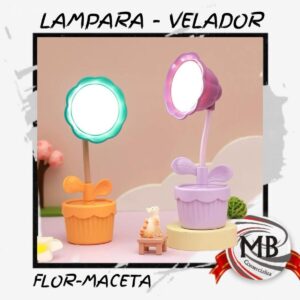 "Lámpara velador LED flexible con diseño decorativo de flor en maceta, ideal para escritorio infantil o juvenil. Artículos de iluminación y regalería para distribución mayorista en toda Argentina por MB Comercializa."