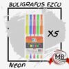 ​"Set de 5 bolígrafos de gel en colores neón brillantes. Artículos de librería escolar y oficina para venta por mayor en Argentina a través de MB Comercializa."