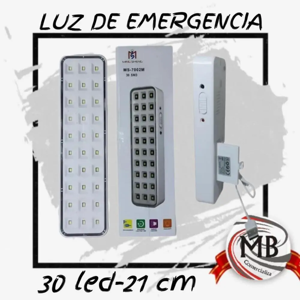 "Luz de emergencia 30 LED 21cm compacta recargable. Mini luminaria de seguridad para cortes de luz. Venta por unidad y mayorista en Argentina con despacho 48hs por MB Comercializa."