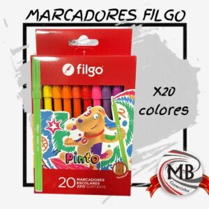​"Pack de 20 marcadores escolares de colores surtidos con punta de fibra. Suministro mayorista integral para librerías y comercios de Argentina a través del centro de distribución MB Comercializa."