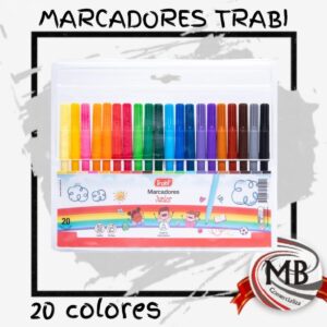 Set de marcadores escolares 20 colores punta redonda venta por mayor Argentina MB Comercializa