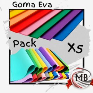 ​"Pack por 5 unidades de láminas de goma eva de colores variados para manualidades y uso escolar. Venta por mayor en toda Argentina a través de MB Comercializa."