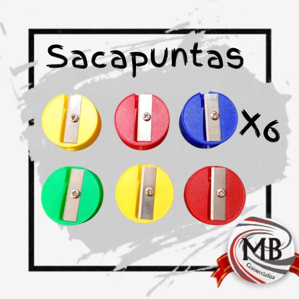 Pack x6 sacapuntas redondos de colores por mayor en Argentina - Distribuidora MB Comercializa.