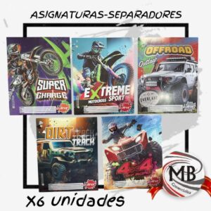 Separadores de materias para carpeta x6 unidades diseños autos motos venta por mayor Argentina.