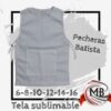 ​"Pechera de trabajo y escolar fabricada en tela batista de alta resistencia, color gris con bolsillo central y tiras de ajuste lateral. Indumentaria textil para sublimar disponible para venta por mayor con logística nacional en toda Argentina a través de MB Comercializa."