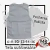 ​"Pechera de trabajo y escolar fabricada en tela batista de alta resistencia, color gris con bolsillo central y tiras de ajuste lateral. Indumentaria textil para sublimar disponible para venta por mayor con logística nacional en toda Argentina a través de MB Comercializa."