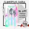 "Set de cubiertos de 16 cm línea soft con mango celeste: incluye tenedor, cuchara y untador de acero. Venta mayorista de artículos de bazar en Argentina a través de MB Comercializa. Ideal para reventa en locales de cocina."