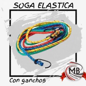 "Soga elástica reforzada con ganchos metálicos para sujeción de carga y equipaje. Venta por mayor de artículos de ferretería y accesorios para vehículos en toda Argentina a través de MB Comercializa."
