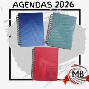 Agendas 2026 con espiral y tapas de colores texturadas. Venta por mayor en toda Argentina distribuido por MB Comercializa.