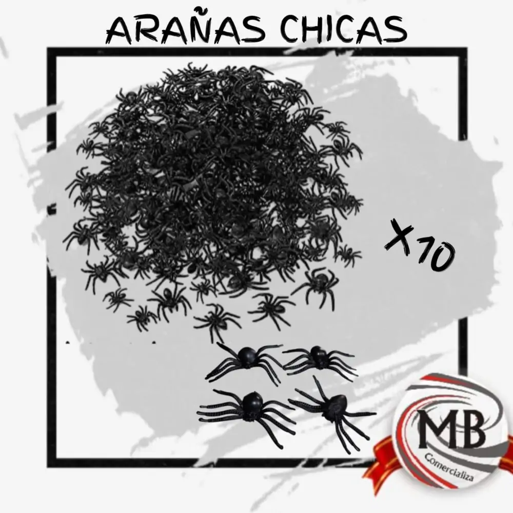 ​Pack de 10 arañas plásticas decorativas para bromas y ambientación de eventos temáticos. Suministro mayorista en Argentina por MB Comercializa con stock permanente, precios directos y envíos rápidos en 48 horas.