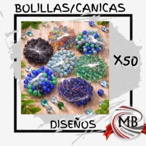 Pack de 50 bolillas de vidrio (canicas) con diseños coloridos y texturas surtidas para juegos y decoración en Argentina - Distribución mayorista MB Comercializa.