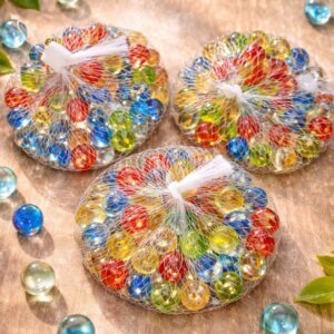 Pack de canicas de vidrio transparentes con ondas de colores vibrantes en su interior para juegos de puntería y coleccionismo en Argentina - Distribución mayorista MB Comercializa.