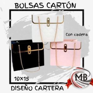 Bolsas de cartón diseño cartera 10x15 con cadena dorada MB Comercializa venta por mayor Argentina