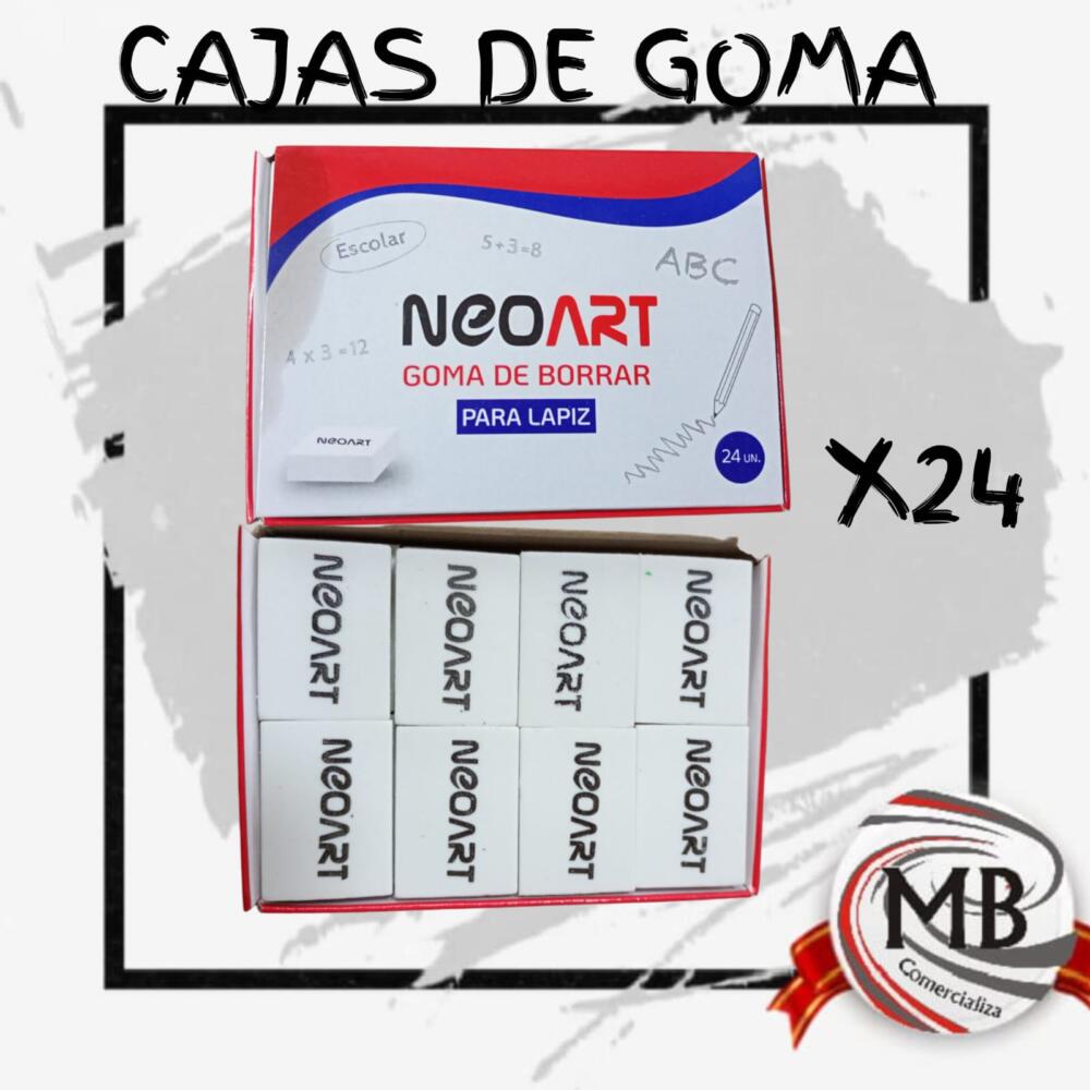 Caja mayorista de 24 gomas de borrar blancas de alta precisión para lápiz. Distribución mayorista de insumos escolares y de oficina en toda Argentina por MB Comercializa.
