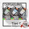 Kit de cargadores de pared con cable USB Tipo C y tres puertos de carga rápida en colores verde, azul y amarillo para venta mayorista con despacho a todo el país - MB Comercializa.