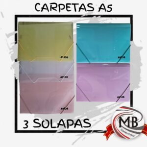 Carpetas A5 3 solapas polipropileno colores pastel por mayor Argentina MB Comercializa.