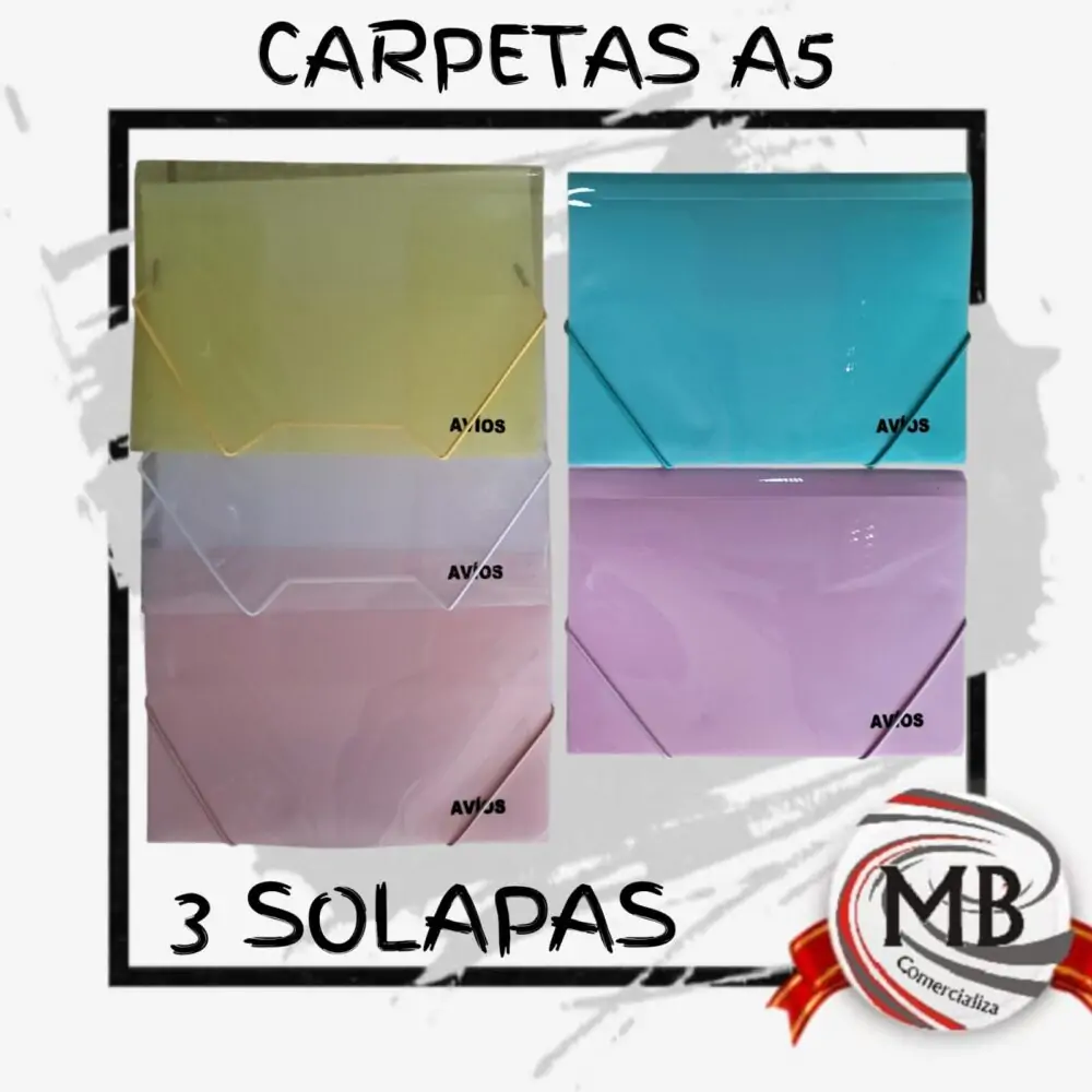 Carpetas A5 3 solapas polipropileno colores pastel por mayor Argentina MB Comercializa.