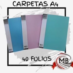 Carpetas A4 con 40 folios transparentes por mayor Argentina colores pastel librería MB Comercializa.