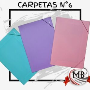 Carpetas numero 6 tres solapas doble oficio pasteles polipropileno venta por mayor Argentina MB Comercializa. Carpeta elastico escolar oficina colores pastel distribucion mayorista nacional librería.