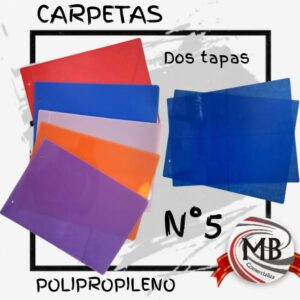 Carpetas N°5 de polipropileno en colores surtidos para venta mayorista. Distribución en toda Argentina por MB Comercializa.