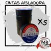 Pack x5 cintas aisladoras de PVC negras marca Global 18mm x 5yd. Venta mayorista de artículos de ferretería en Argentina por MB Comercializa.