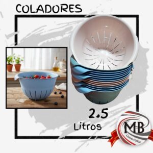 Coladores plásticos de 2.5 litros para cocina en colores pastel. Venta por mayor de artículos de bazar en Argentina por MB Comercializa.