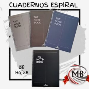 Cuadernos con espiral de 80 hojas en colores sobrios (gris, azul, negro). Venta mayorista en toda Argentina distribuido por MB Comercializa.