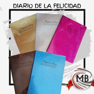 Anotadores Diario de la Felicidad con tapa de glitter en varios colores. Venta mayorista en toda Argentina distribuido por MB Comercializa.