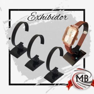Exhibidores individuales para relojes por mayor en Argentina. MB Comercializa: soportes plásticos negros tipo "C" para vidrieras y mostradores de relojería. Equipamiento comercial con precios directos y despacho en 48 horas a todo el país.