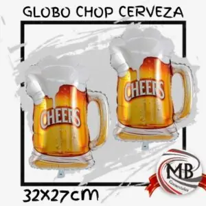 Globo metalizado inflable con diseño decorativo de jarra de bebida espumosa 32x27cm para eventos y cotillón mayorista en Argentina.