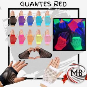 Guantes de red cortos sin dedos en colores neón y clásicos para disfraces, eventos y danza en Argentina - Distribución mayorista MB Comercializa.