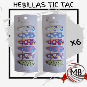 Hebillas Tic Tac con diseño de flores pack x6 unidades. Venta por mayor en toda la Argentina a través de MB Comercializa.