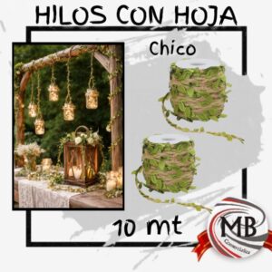 Hilo de yute con hojas artificiales para decoración de eventos y manualidades. Venta mayorista en Argentina por MB Comercializa. Stock disponible con precios directos de fábrica y envíos en 48 horas.