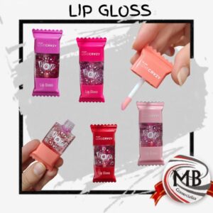 Brillo labial humectante con envase creativo en forma de caramelo y aplicador integrado para cosmética infantil y juvenil en Argentina - Distribución MB Comercializa.