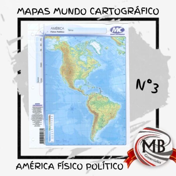 PACK X 40 MAPAS AMÉRICA FÍSICO POLÍTICO Nº3 – MB Comercializa