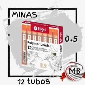 Pack de 12 tubos de minas de grafito 0.5 mm HB para portaminas. Repuestos de alta resistencia 60mm. Distribución mayorista en toda Argentina por MB Comercializa.