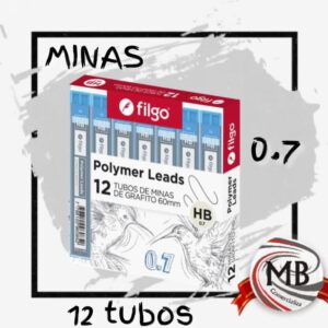 Pack de 12 tubos de minas de grafito 0.7 mm HB para portaminas. Repuestos técnicos de alta resistencia 60mm. Distribución mayorista en toda Argentina por MB Comercializa.