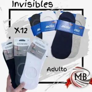 Venta mayorista de calcetines invisibles para adulto en Argentina, pack de 12 pares de soquetes discretos, distribución federal MB Comercializa con salida de depósito en 48 horas.