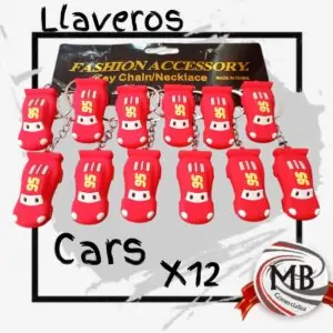 Pack x 12 llaveros infantiles de autos rojos de carreras. Distribución mayorista en toda Argentina con precios directos de fábrica y envíos rápidos en 48 horas a través de MB Comercializa.