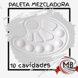 Paleta mezcladora de pintura plástica 10 cavidades por mayor Argentina, bandeja de arte económica para talleres y escuelas, MB Comercializa.
