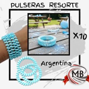 Pulseras en espiral elásticas celeste y blanco para adultos. Distribución mayorista en Argentina por MB Comercializa. Stock disponible con precios de fábrica para grandes volúmenes y logística de envío en 48 horas.