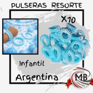 Pack x10 pulseras espiral infantiles celestes y blancas estilo Argentina. Provisión mayorista nacional directa de MB Comercializa. Stock disponible para revendedores con envíos garantizados en 48 horas.