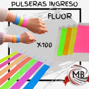 Pulseras de Identificación para Ingreso Flúor Pack x100 Unidades Control de Eventos Mayorista MB Comercializa