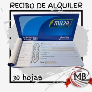 Insumos de libreria comercial talonario de recibo de alquiler por 30 hojas distribuido por mayor en Argentina por Mb Comercializa