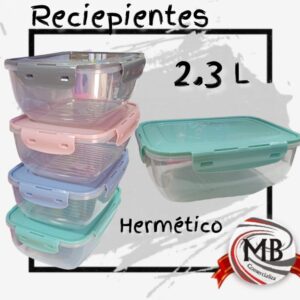 Recipiente hermético 2.3L plástico con trabas, bazar por mayor Argentina MB Comercializa.