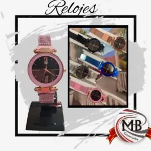 "Relojes de mujer por mayor con mallas metálicas milanesas de cierre magnético en varios colores (rosado, negro, plateado, azul). MB Comercializa distribuye en toda Argentina con precios mayoristas directos, despacho prioritario y logística de entrega en 48 horas."
