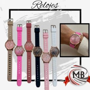 "Relojes de dama por mayor con correa de silicona en varios colores y caja rose gold. Distribución mayorista de relojes en Argentina con despacho en 48 horas y precios directos de fábrica para revendedores."