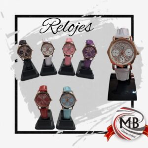 "Relojes de pulsera para mujer por mayor tipo cronógrafo con mallas de colores y diseño deportivo. Compra mayorista en Argentina por MB Comercializa con precios directos de importación, despacho prioritario y entrega federal en 48 horas."