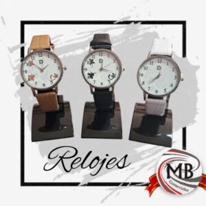 "Relojes de pulsera femeninos con mallas de cuero sintético en colores tendencia (suela, negro y blanco). Venta mayorista en Argentina a través de MB Comercializa con precios directos de fábrica, despacho inmediato y logística de entrega en 48 horas a todo el país."